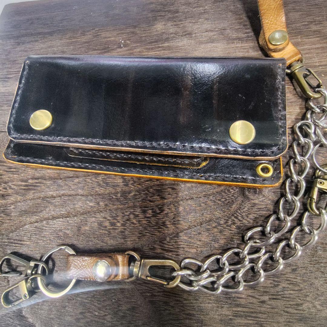 トラッカーウォレット ロング 手染め 黒っぽい焦げ茶