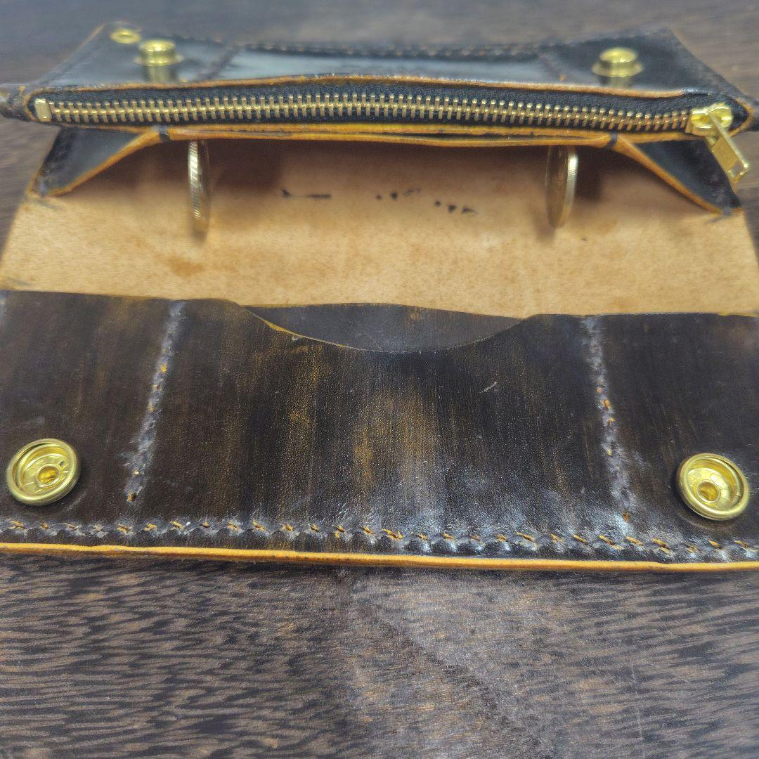 トラッカーウォレット ロング 手染め 黒っぽい焦げ茶