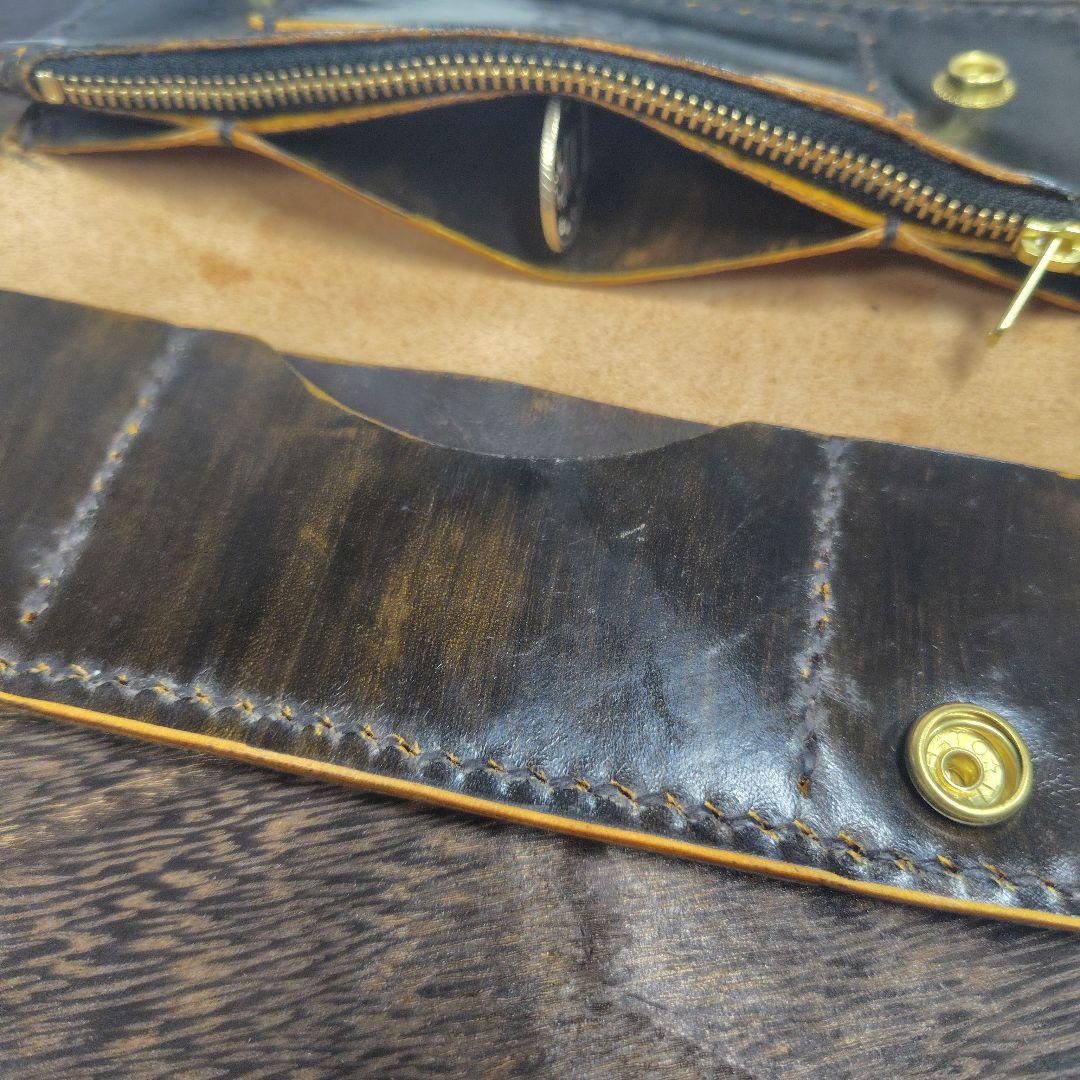 トラッカーウォレット ロング 手染め 黒っぽい焦げ茶