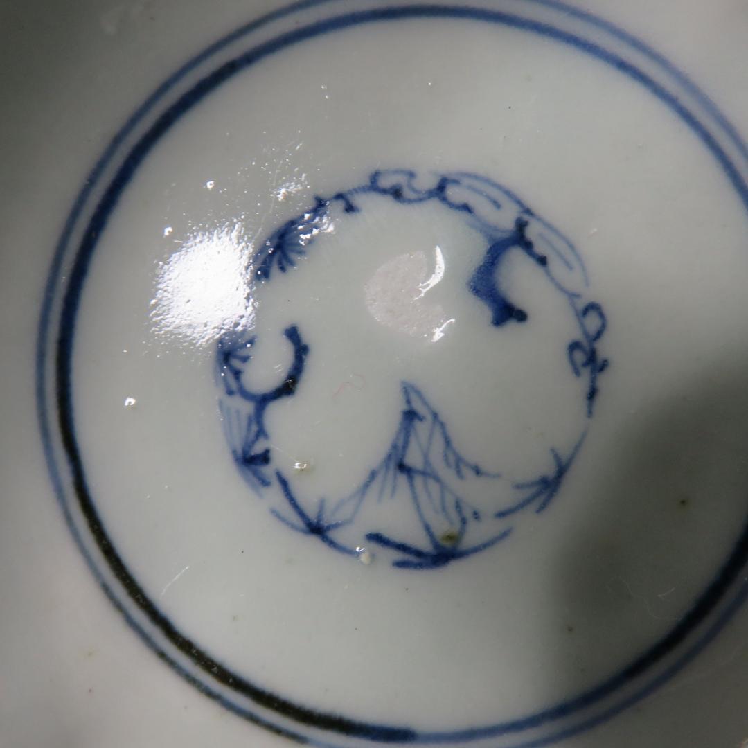 蕎麦猪口 5ケ 染付 向付 線画 古伊万里 窯傷 松竹梅 花文様