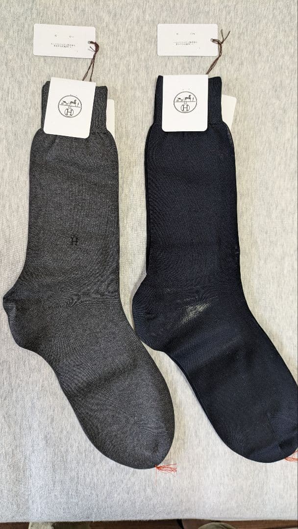 エルメス　ソックス　H刺繍入り　コットン100%　無地