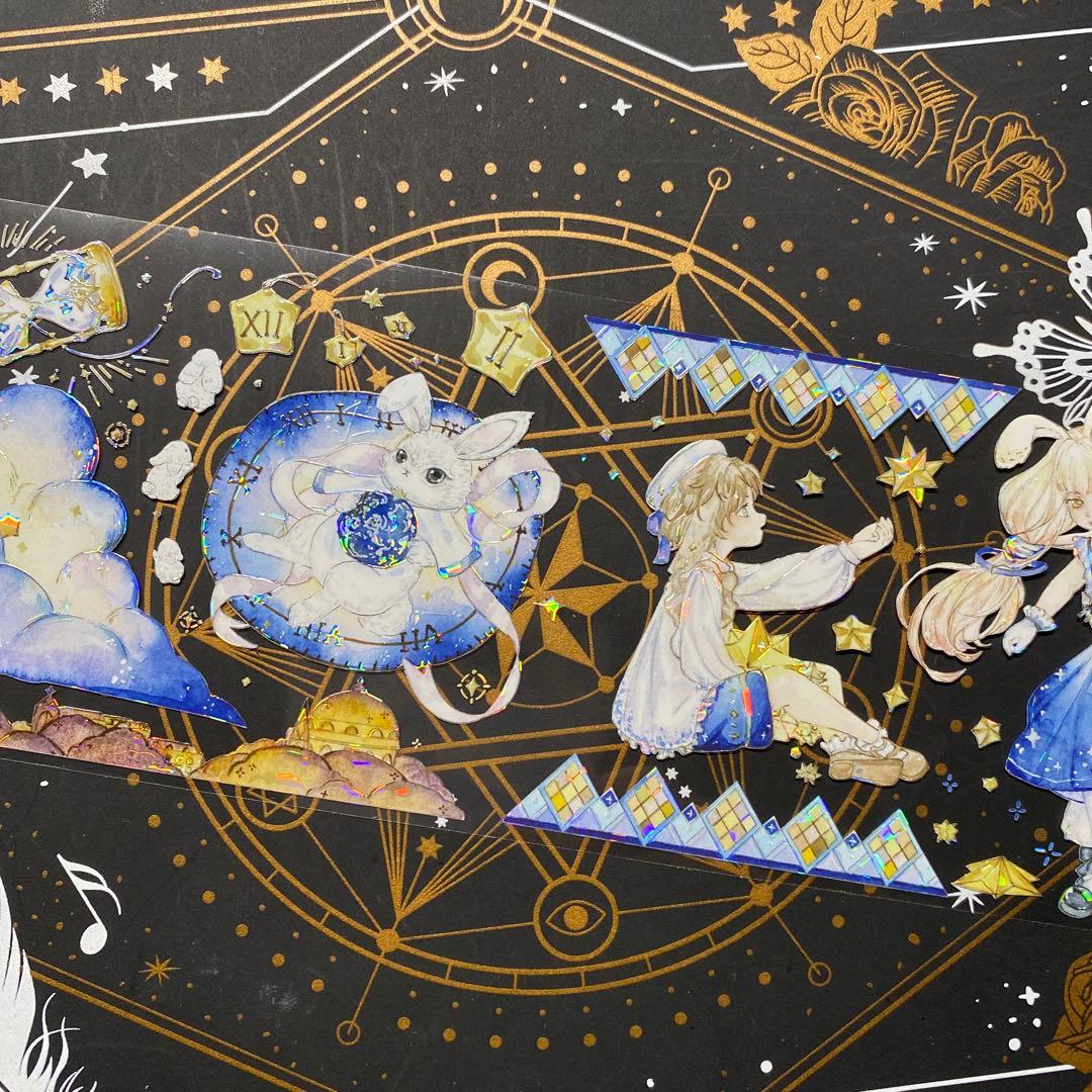 【9220】海外　マステ　中古巻　貝殻光マスキングテープ　人物系　星　夜　雲