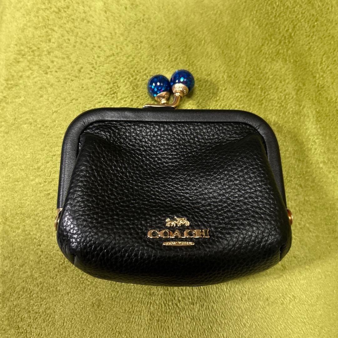 【美品】coachがま口 ケース　小銭入れ　黒 ブルーラメ