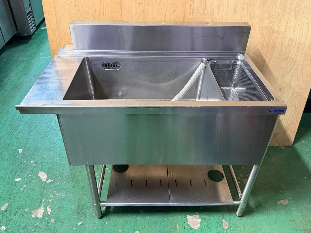 マルゼン左側ソルイドシンクゴミ籠付き 1100x650x810(+150)