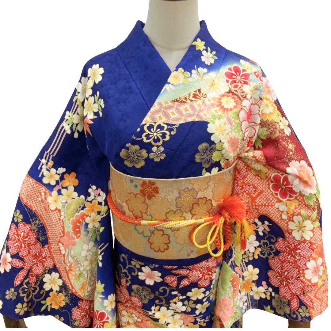 ≪早い者勝ち≫【お得品】 振袖セット 成人式 正絹 古典柄 青 S*32 ●