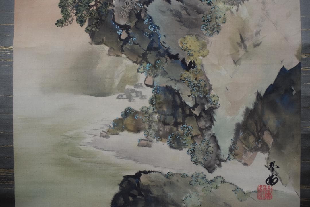 琴浦/蓬莱山図/祝事山水図/掛軸☆宝船☆Z-448