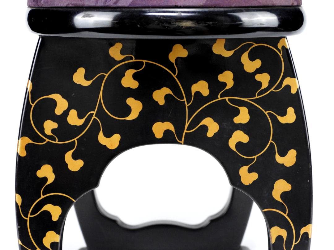 時代物 唐草金蒔絵 脇息 肘置 黒塗 木製