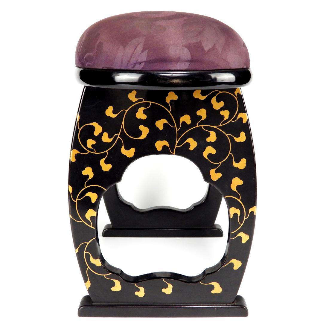 時代物 唐草金蒔絵 脇息 肘置 黒塗 木製