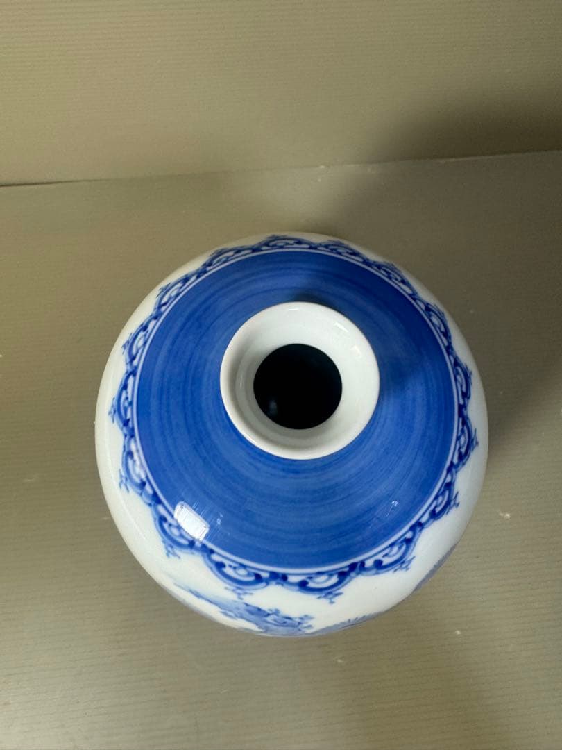 2568 平戸祐祥　染付　唐子絵　花瓶　未使用