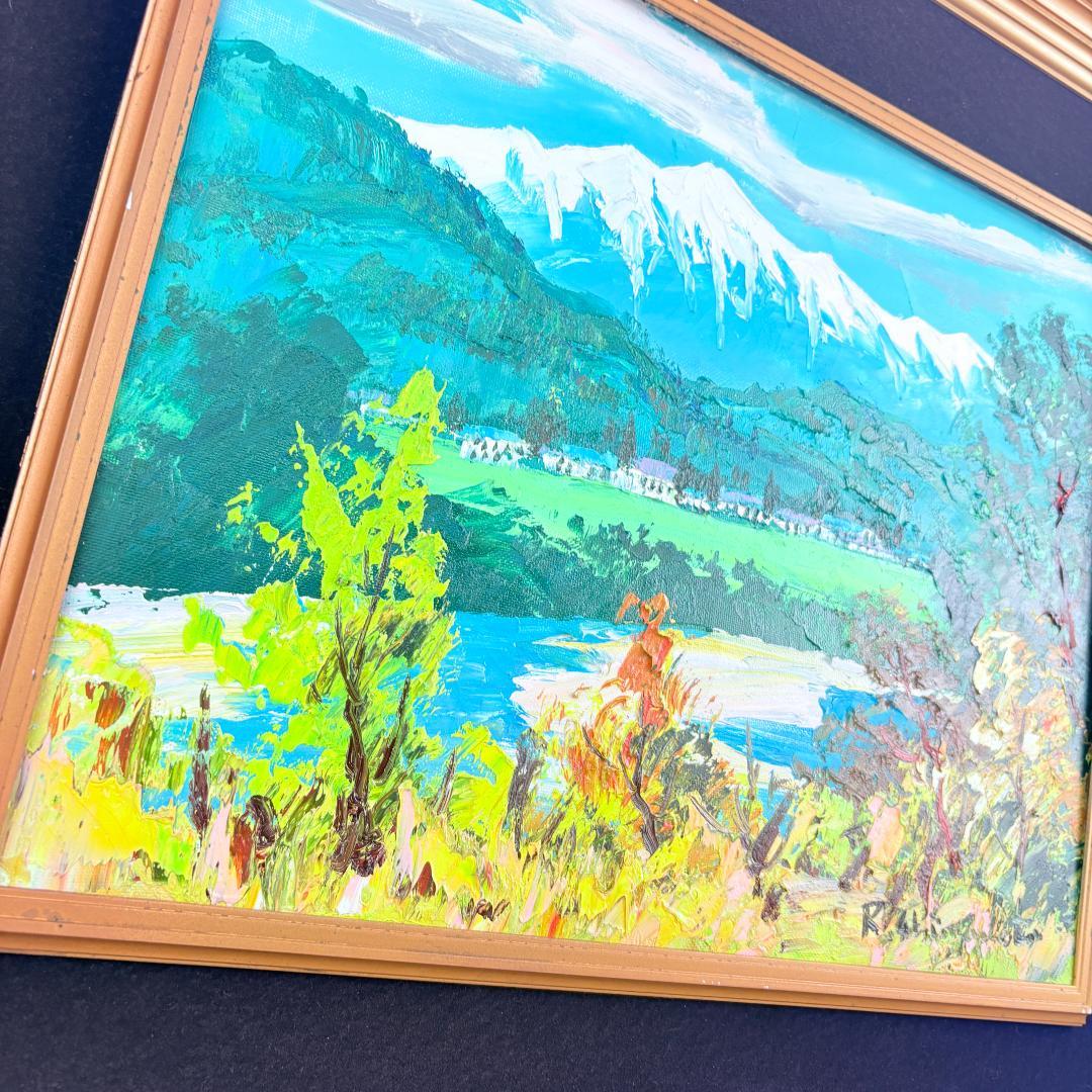 【真作】島本良平　信濃路（大町）風景 F6号 油彩画 額装品 洋画　F6号