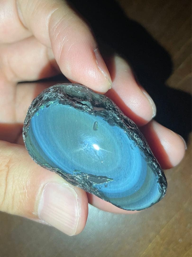 研磨品　十勝石玲瓏　水色、ブルー、イエロー　レインボーオブシディアン