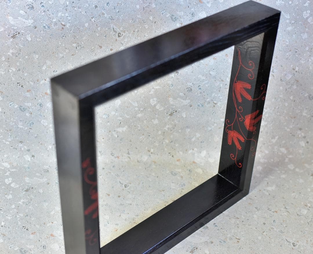 真塗蒔絵炉縁，柿合わせ炉縁2個セット　囲炉裏、共箱