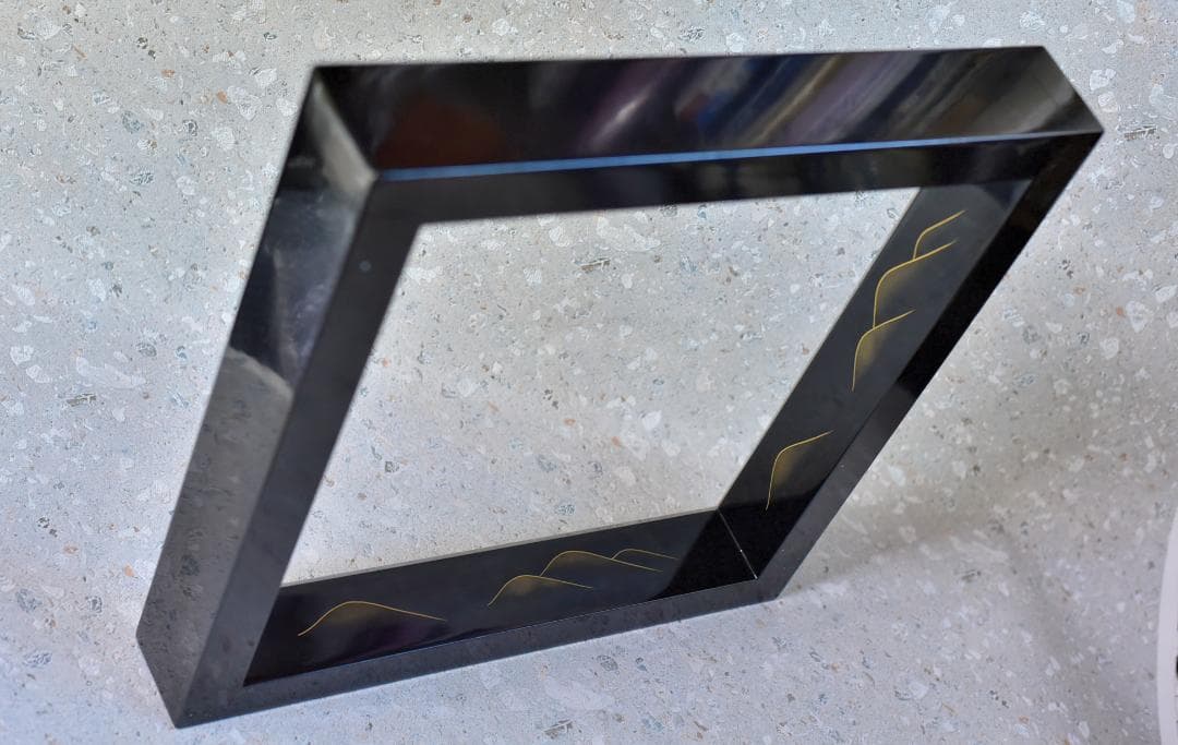 真塗蒔絵炉縁，柿合わせ炉縁2個セット　囲炉裏、共箱