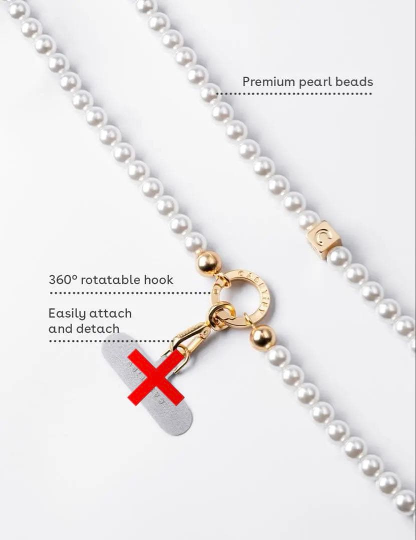 スマホアクセサリー Pearl Cross-body Strap - Pearl with Gold