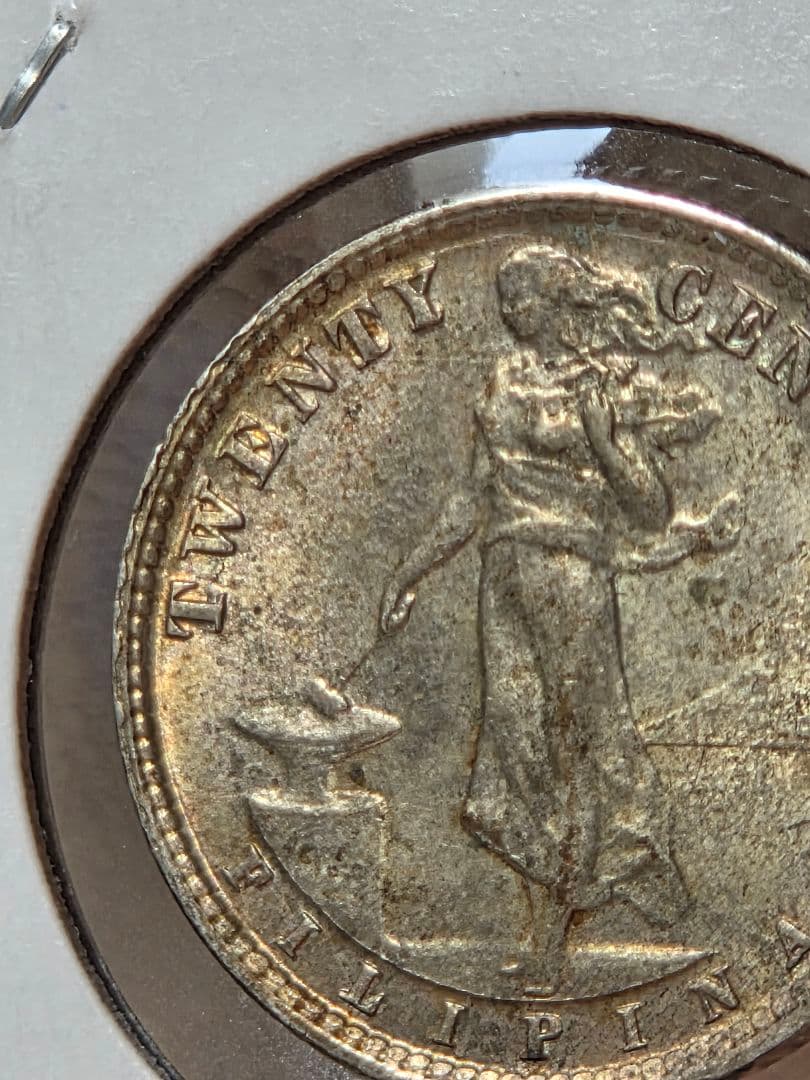 (稀少な状態)アメリカ合衆国統治下　フィリピン　20センタボ銀貨　1929 M