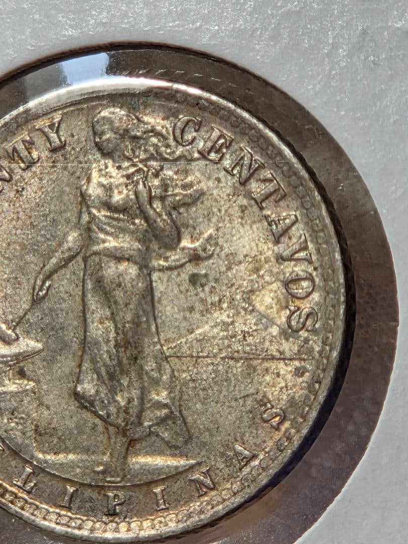 (稀少な状態)アメリカ合衆国統治下　フィリピン　20センタボ銀貨　1929 M