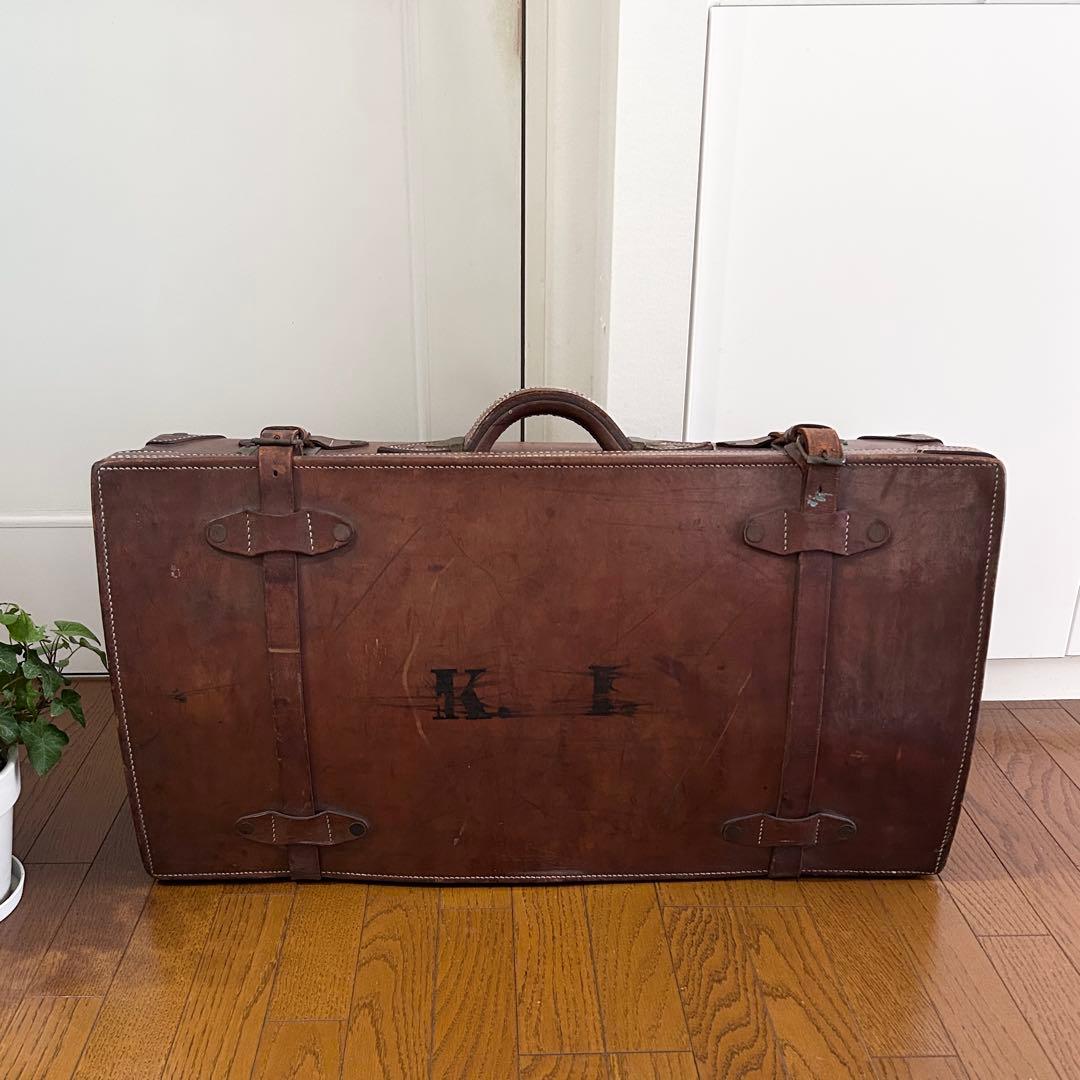 アンティーク革トランク　海軍中佐の大きなトランク　革製　重厚　ヴィンテージ