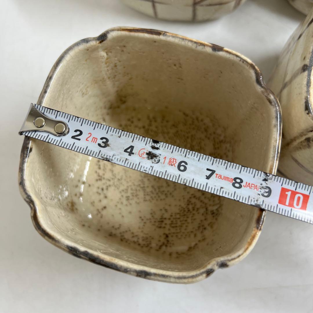 二十五世景正　加藤作助　志野四方向付六客　共箱　幅約9㎝　東Y7-0616⑤