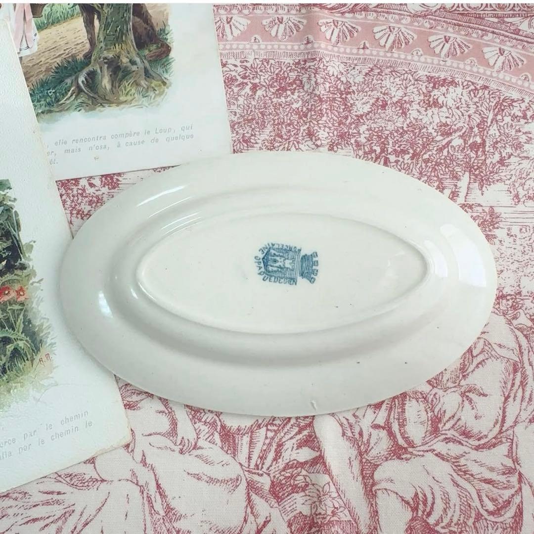 セール　フランスアンティーク　おままごと食器　赤ずきん　青　オーバルプレート　皿