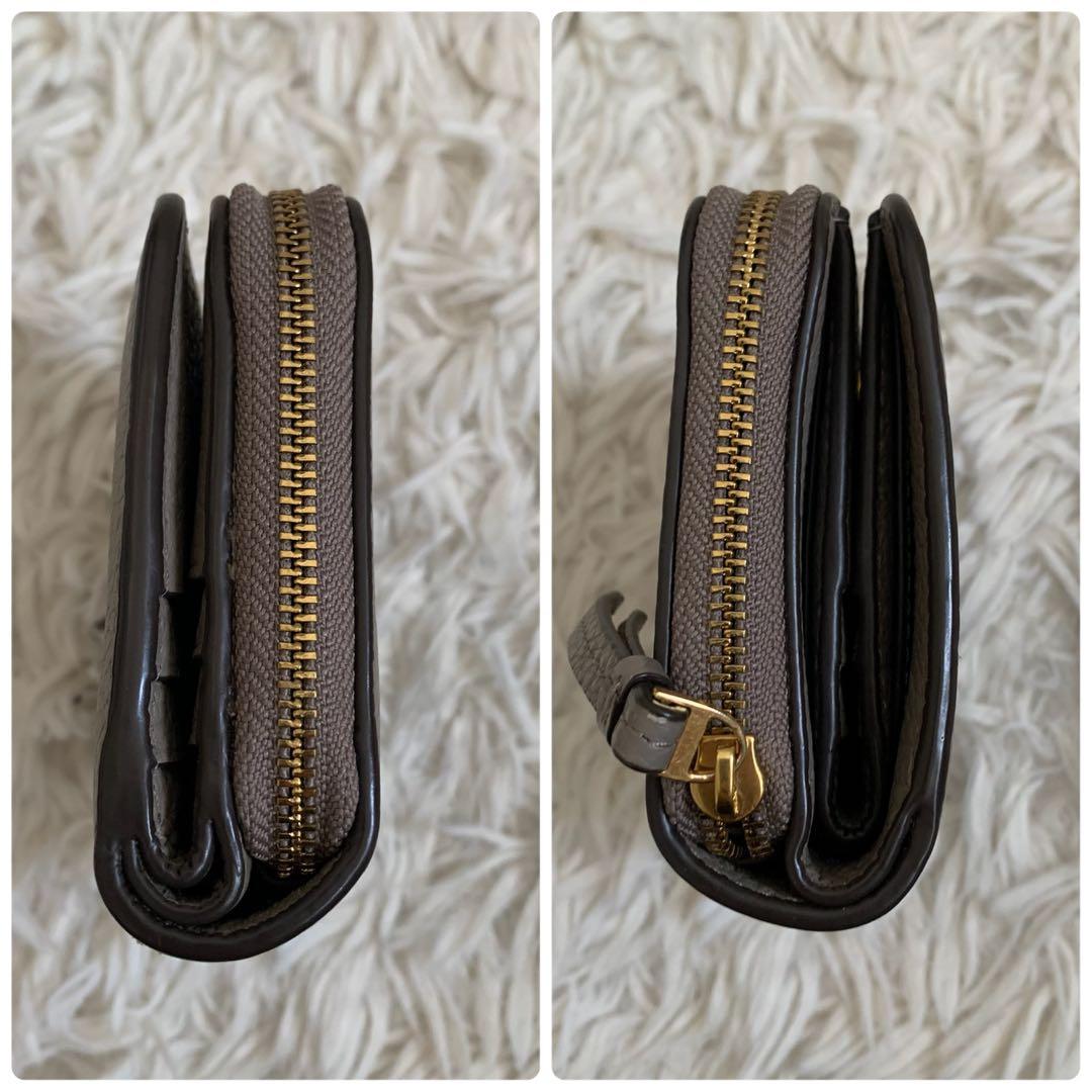 極美品✨トリーバーチ 折り財布 テア ロゴ レザー ジップ ケース グレー