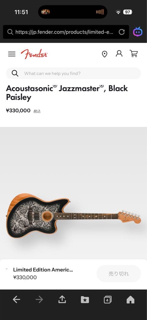 フェンダー/アコースタソニック/￼ ジャズマスター/ ブラックペイズリー