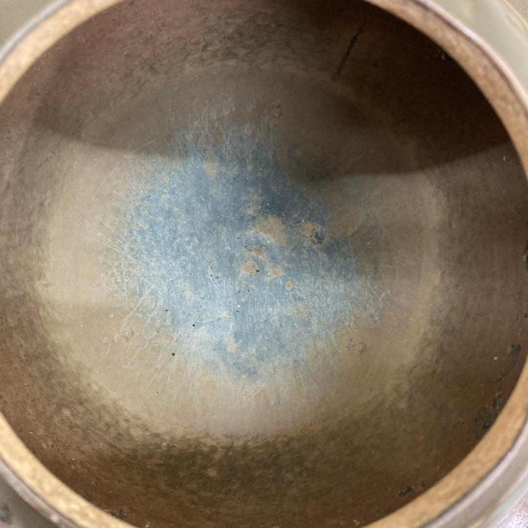 E-1 【アンティーク】茶道具 羽釜 茶釜 鉄釜 時代物 趣 古い茶釜（羽釜）