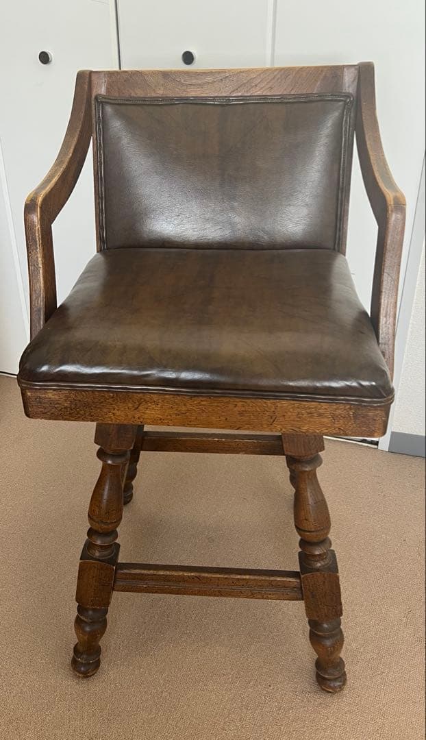 アメリカ ヴィンテージ バーチェア スツール 木製 回転 椅子 ブラウン