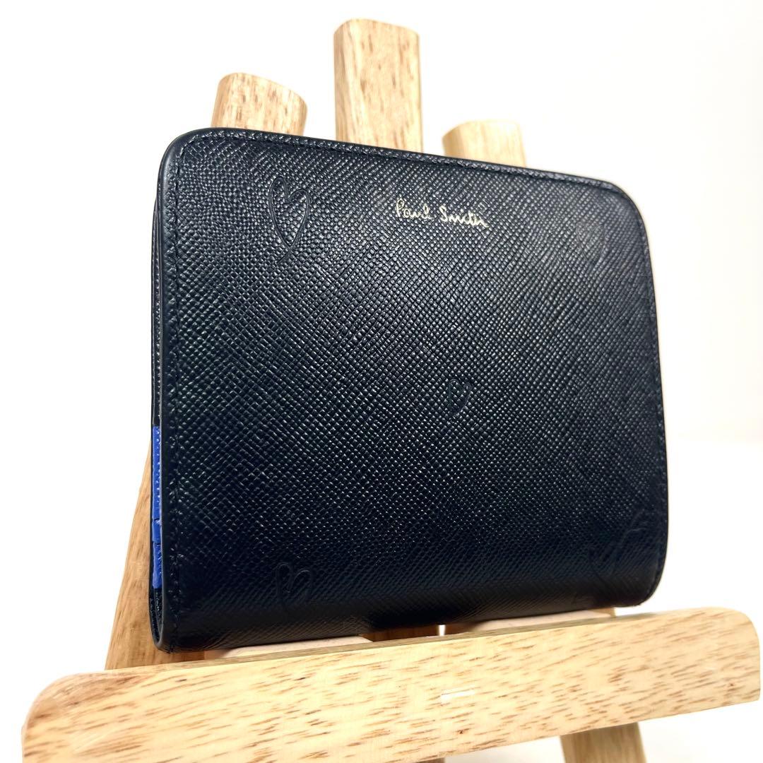 ポールスミス　二つ折り財布　ロゴプリント　サフィアーノ　ダブルフラップ　未使用級