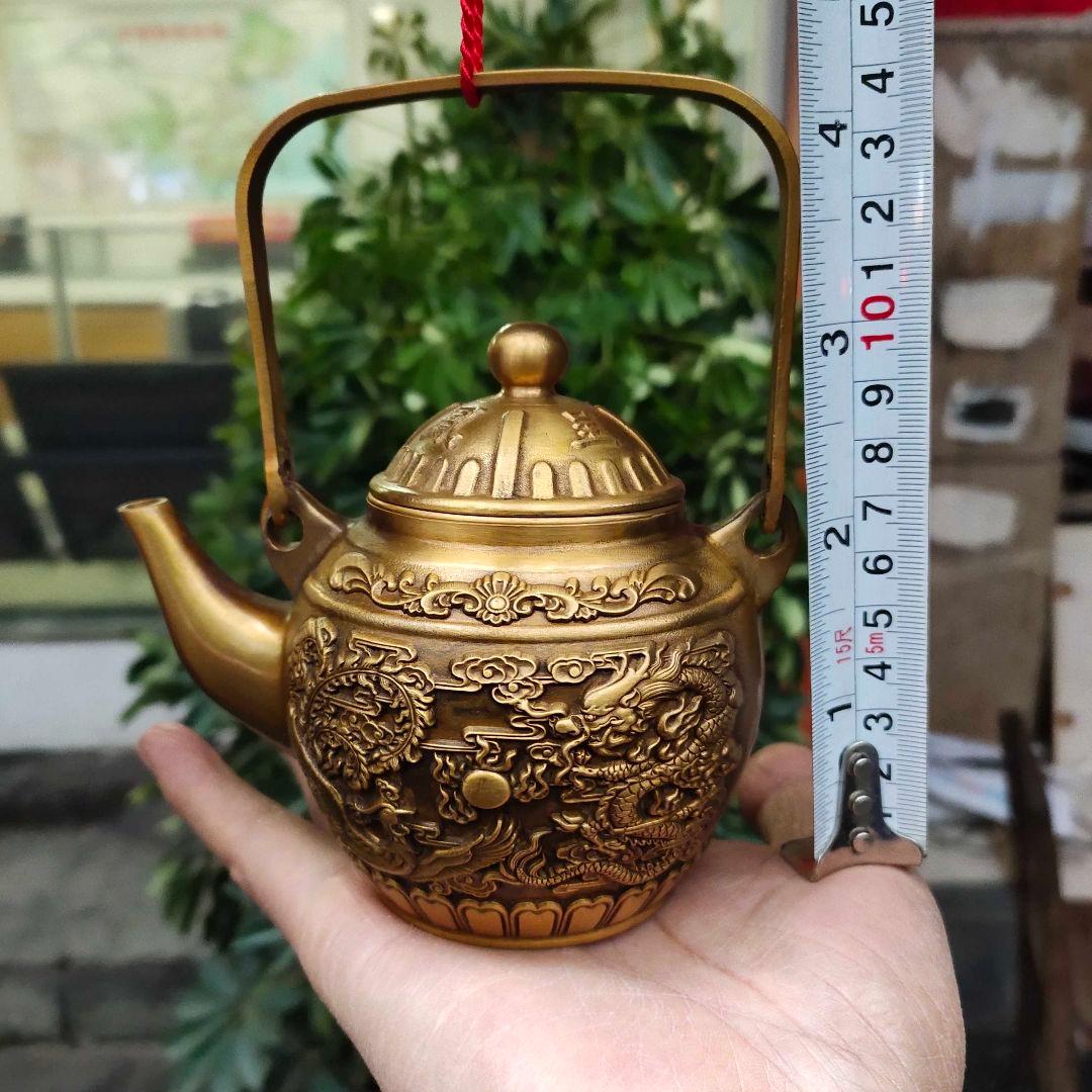 龍鳳呈祥提梁茶壺 酒壺 茶道 工芸 置物 銅製