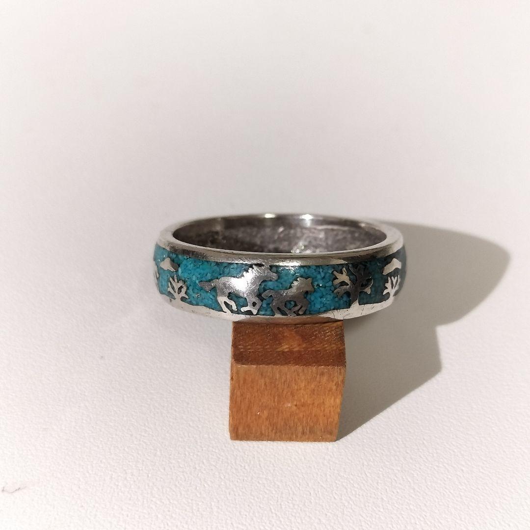 ターコイズ シルバーリング　馬柄