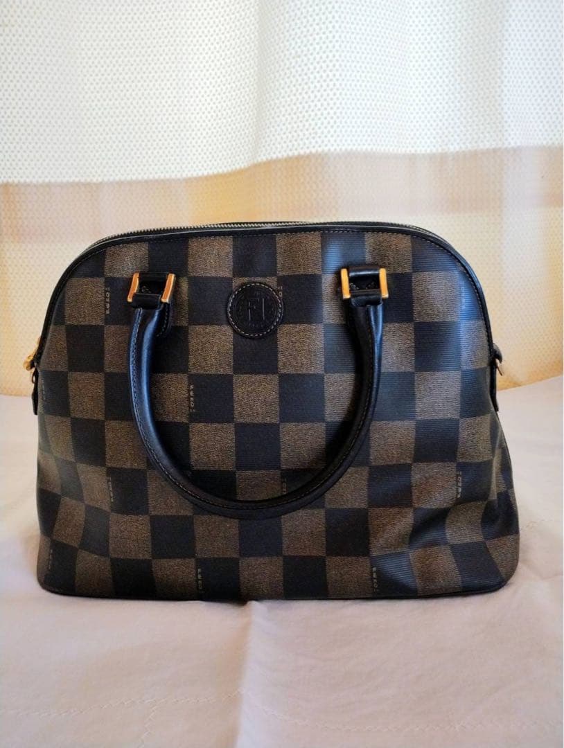 ビンテージ オールド フェンディ ペカン柄ブロックチェック 2wayトートバッグ