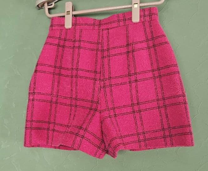 sheller/カラーツイードキュロット チェック柄 ピンク M