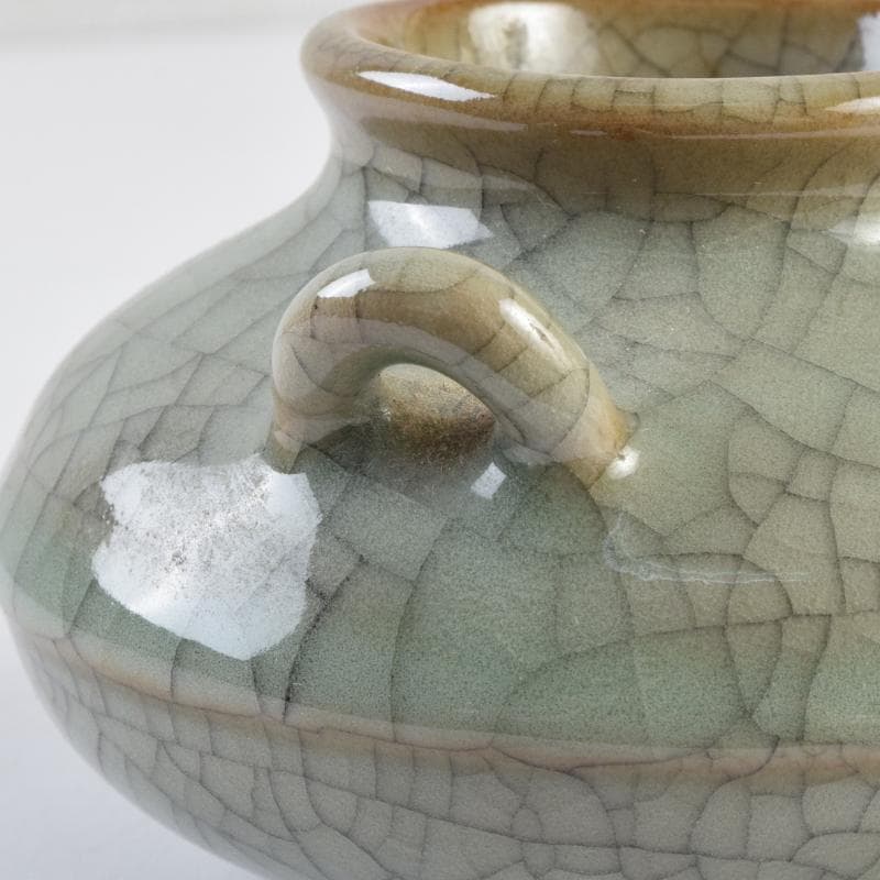 中国　哥釉　青磁　氷裂文　双耳香炉　C　9106