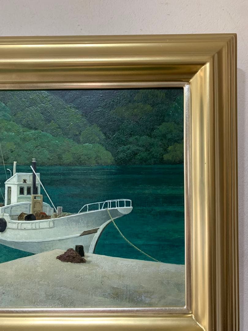 希少　絵画額装　油彩肉筆画　真作　成田禎介『白い船』F6サイズ　個展作品