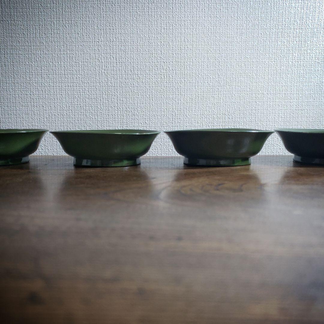 銘々皿　漆器　緑漆　青地　小皿　木製　金蒔絵　蕪　大根　なずな　明治　4枚　ロ号