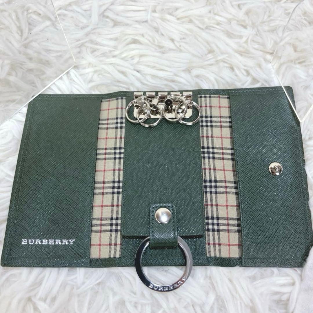 ✨新品 バーバリー ノバチェック キーケース ダークグリーン 4連 レザーノヴァ
