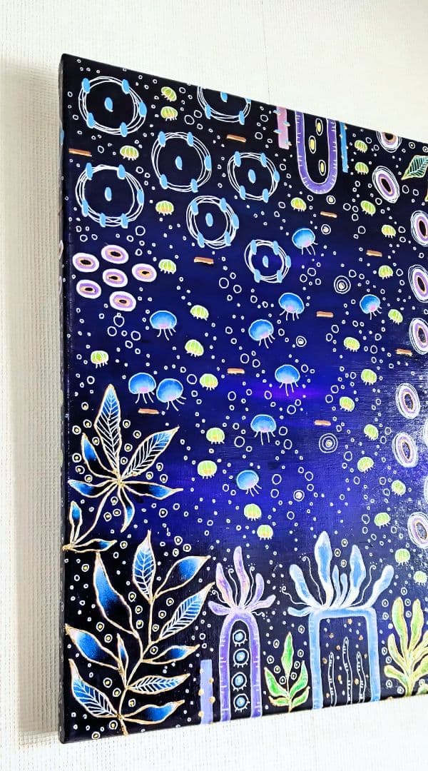 アート作品 アクリル画 命溢れる深海の生き物たちC 大きめキャンバス
