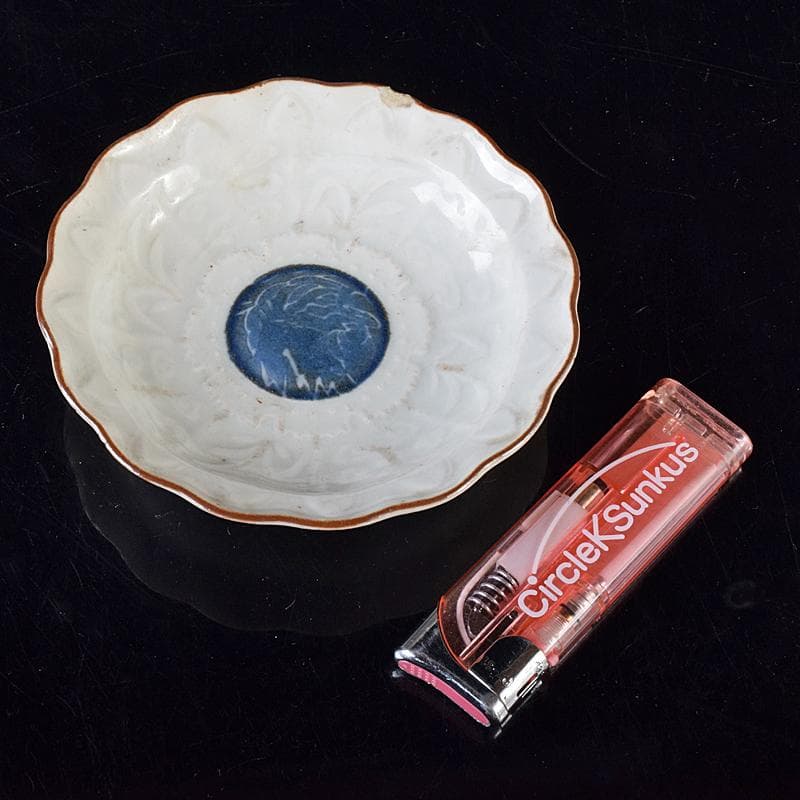 肥前伊万里焼　古伊万里　染付　丸紋　輪花皿　六客　時代箱付　C　R8170