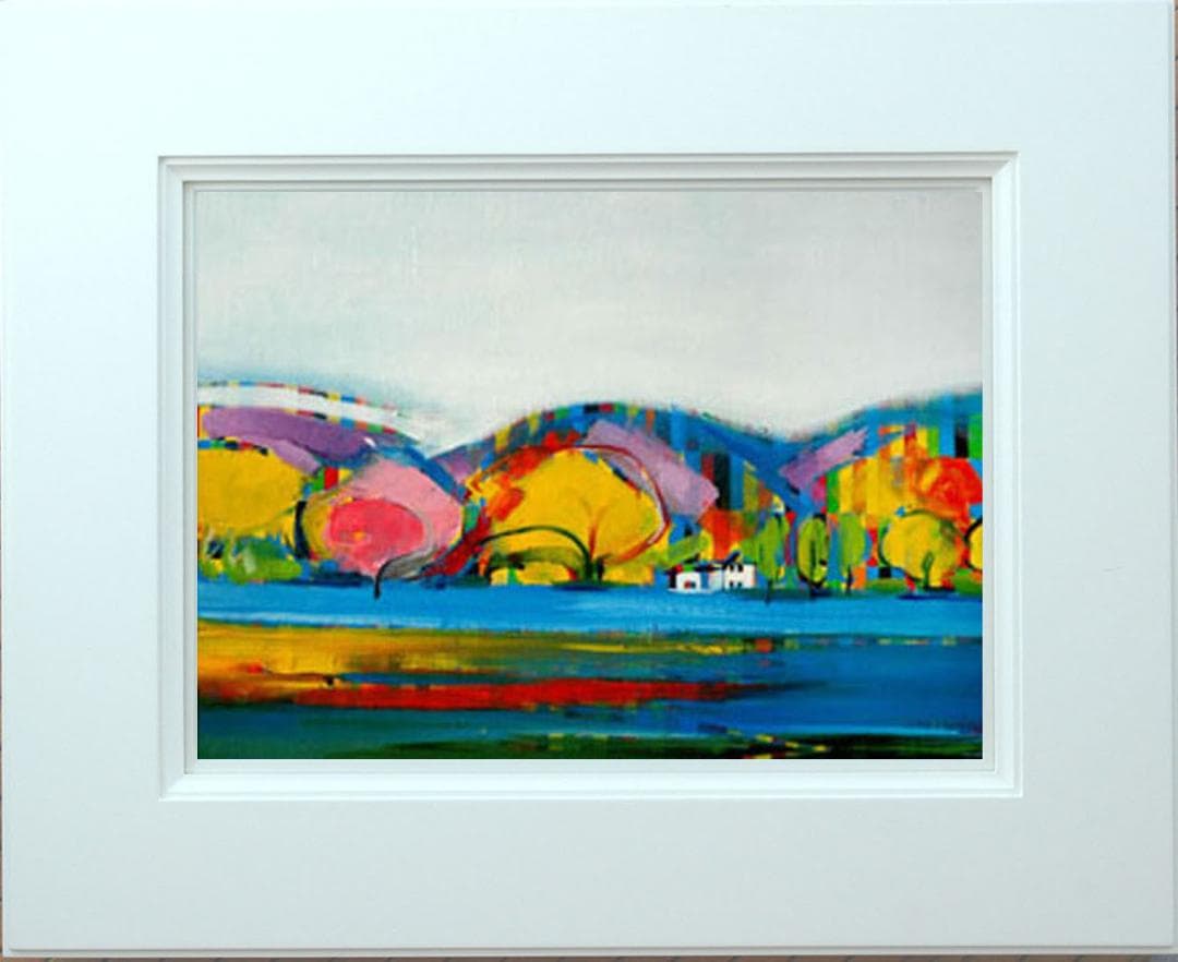 油絵 菅家令子 絵 絵画インテリア 額付(白) uF6-081811 風景 紅葉