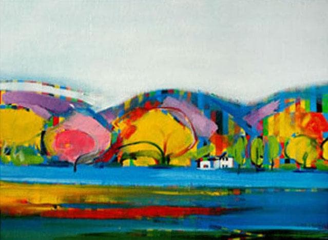 油絵 菅家令子 絵 絵画インテリア 額付(白) uF6-081811 風景 紅葉