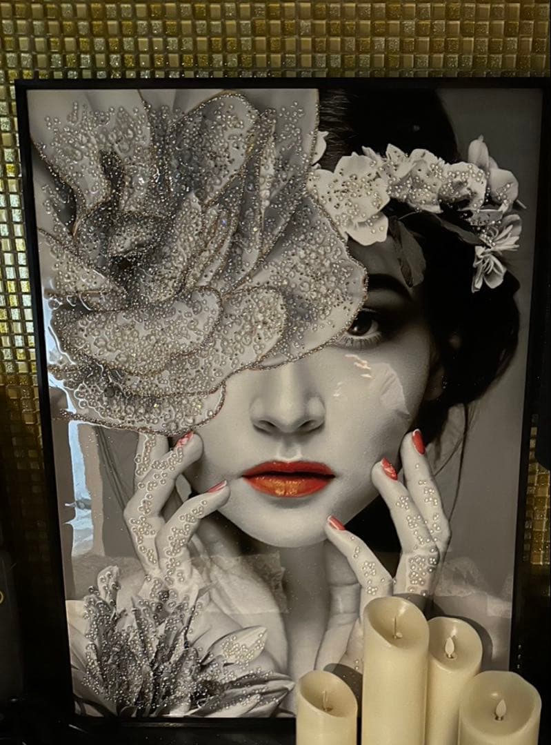 【美品】水晶絵　薔薇　女性　花