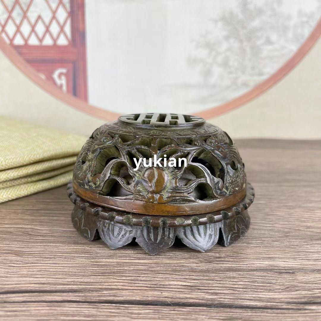 銅器 双龍蓋香炉 円形香炉 香道具 装飾品 工芸品 美術品 置物