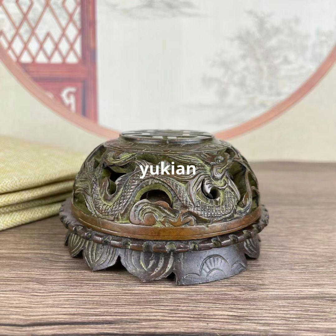 銅器 双龍蓋香炉 円形香炉 香道具 装飾品 工芸品 美術品 置物