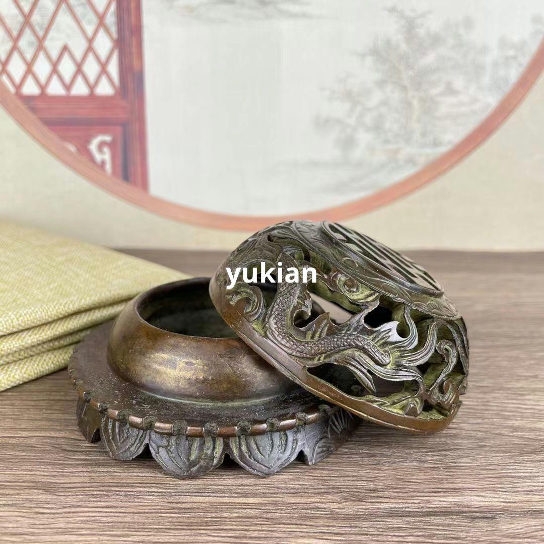 銅器 双龍蓋香炉 円形香炉 香道具 装飾品 工芸品 美術品 置物