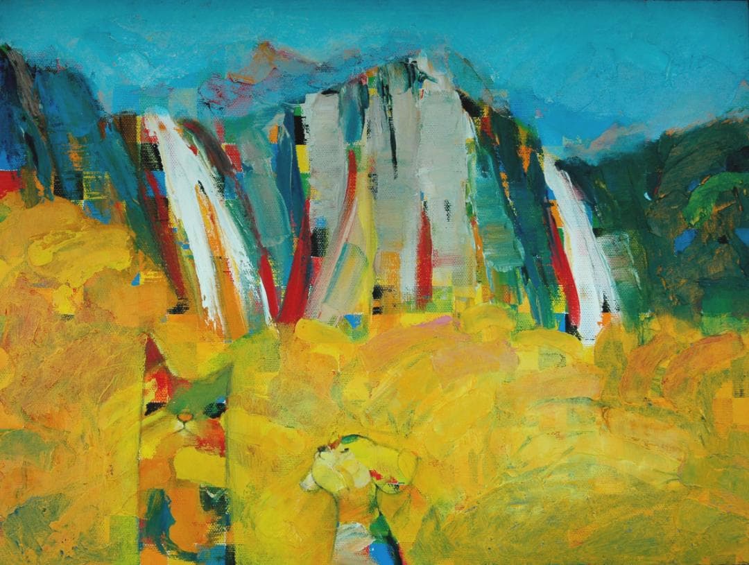 油絵 菅家令子 絵 絵画インテリア額付(黒) uF6-071119可愛い子犬と猫