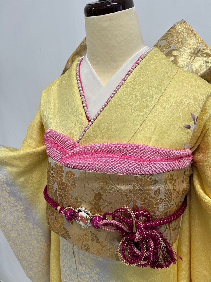 振り袖　フルセット　小柄な方に♪ 正絹長襦袢付　イエロー　桜　成人式　649