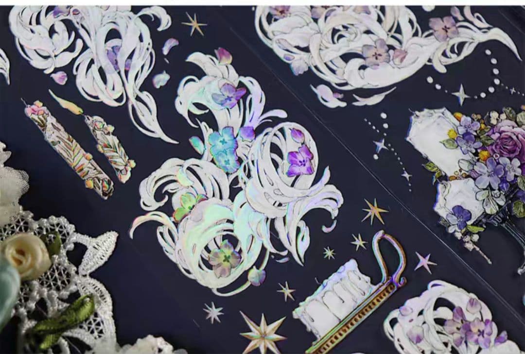 巻売 497★ 海外 マスキングテープ マステ PET 装飾 花 虹光