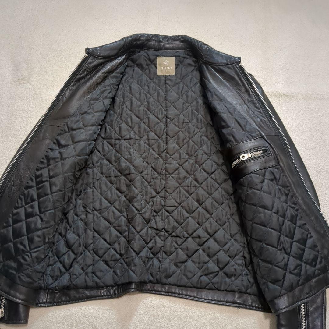 美品 ナノユニバース ラムレザー シングルライダース 裏地キルティング XL
