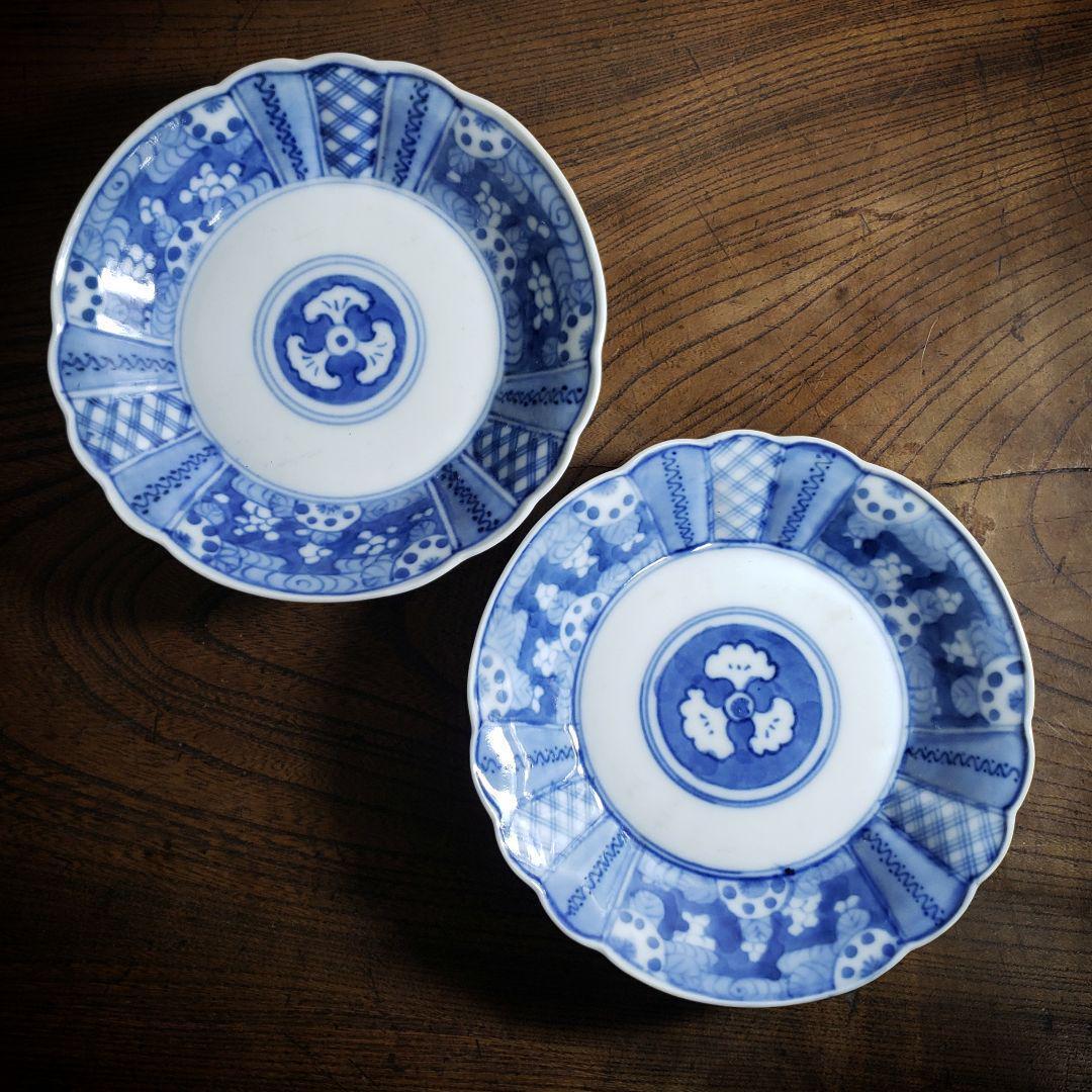 皿 2枚 染付 芙蓉手 明治 大正 銘 イ号