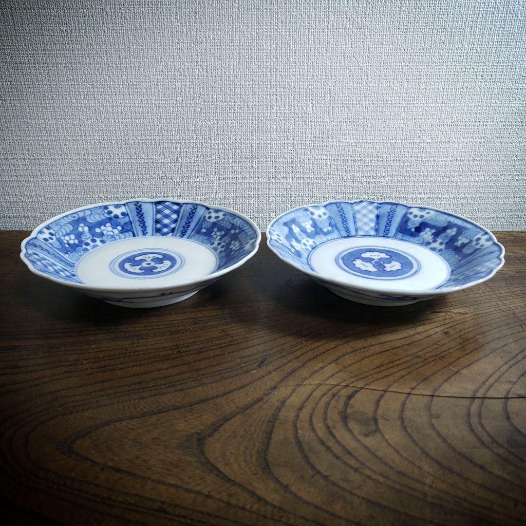 皿 2枚 染付 芙蓉手 明治 大正 銘 イ号